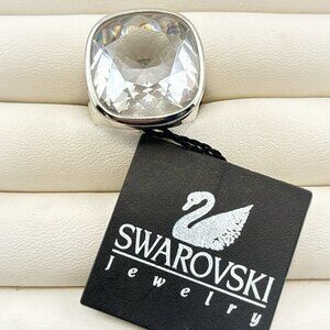 Swarovski Ring Swan Signed Sterling Silver Cocktail 7 Crystal Square Cushion 925